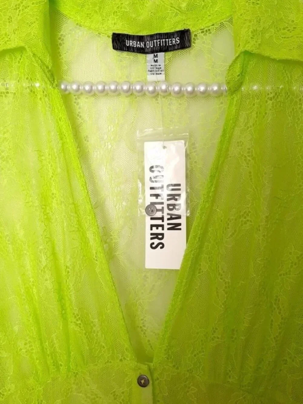 Urban Outfitters Connie Sheer Lace Maxi Dress Neon Green Size M NWT - Picture 9 of 10